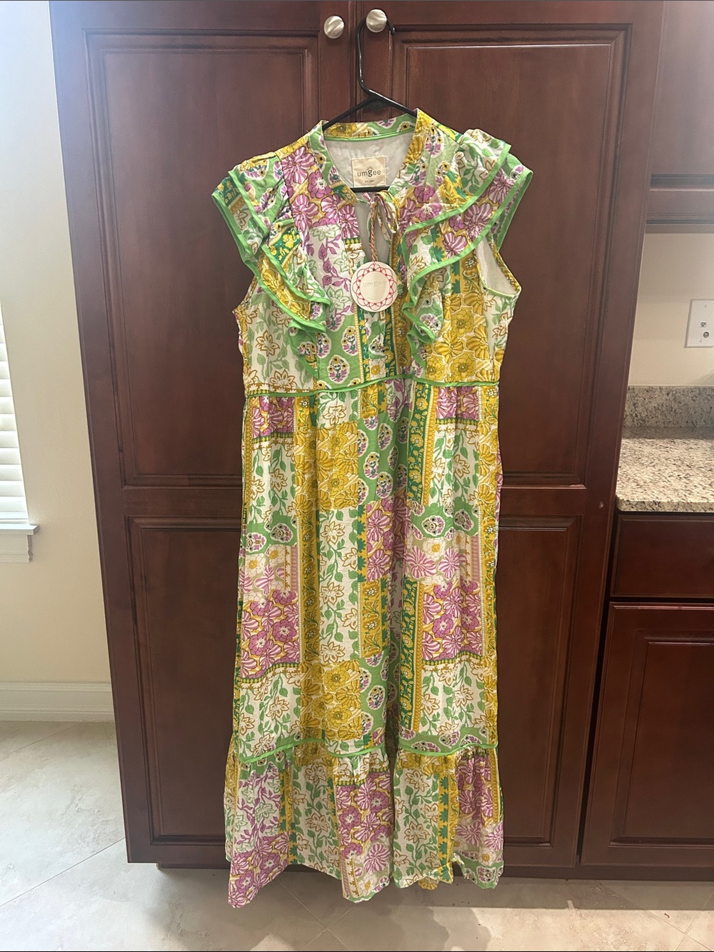 Umgee Patchwork Floral Maxi Dress in Green, Yellow & Purple